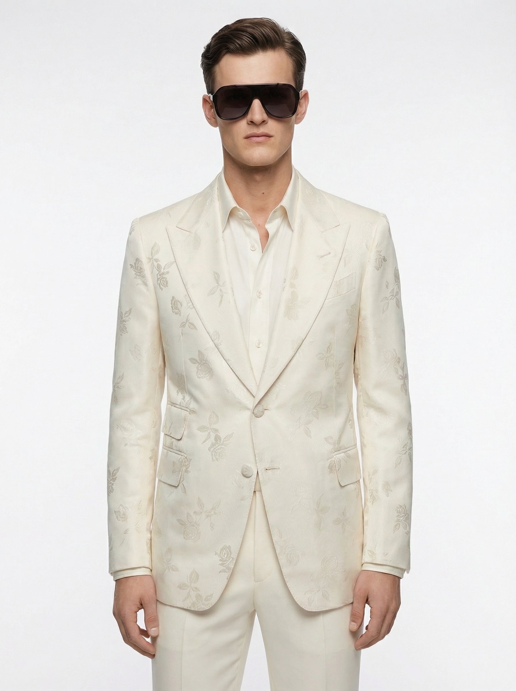 WP Warm White Embossed Floral Silk Jacket