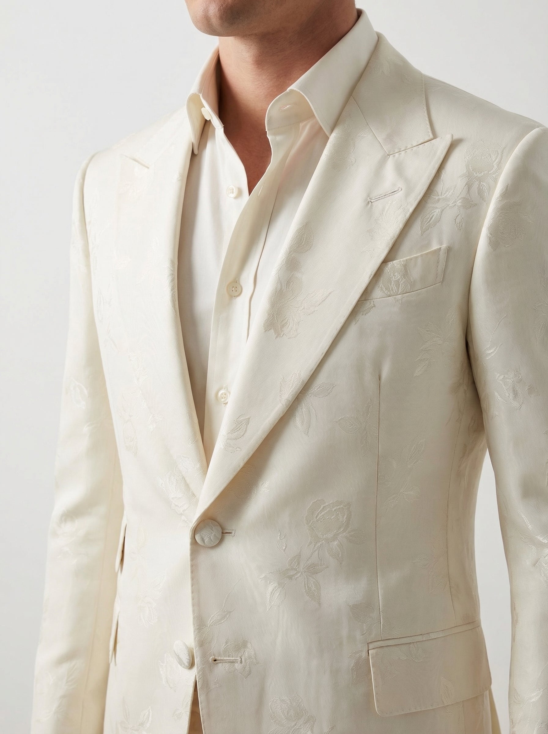 WP Warm White Embossed Floral Silk Jacket