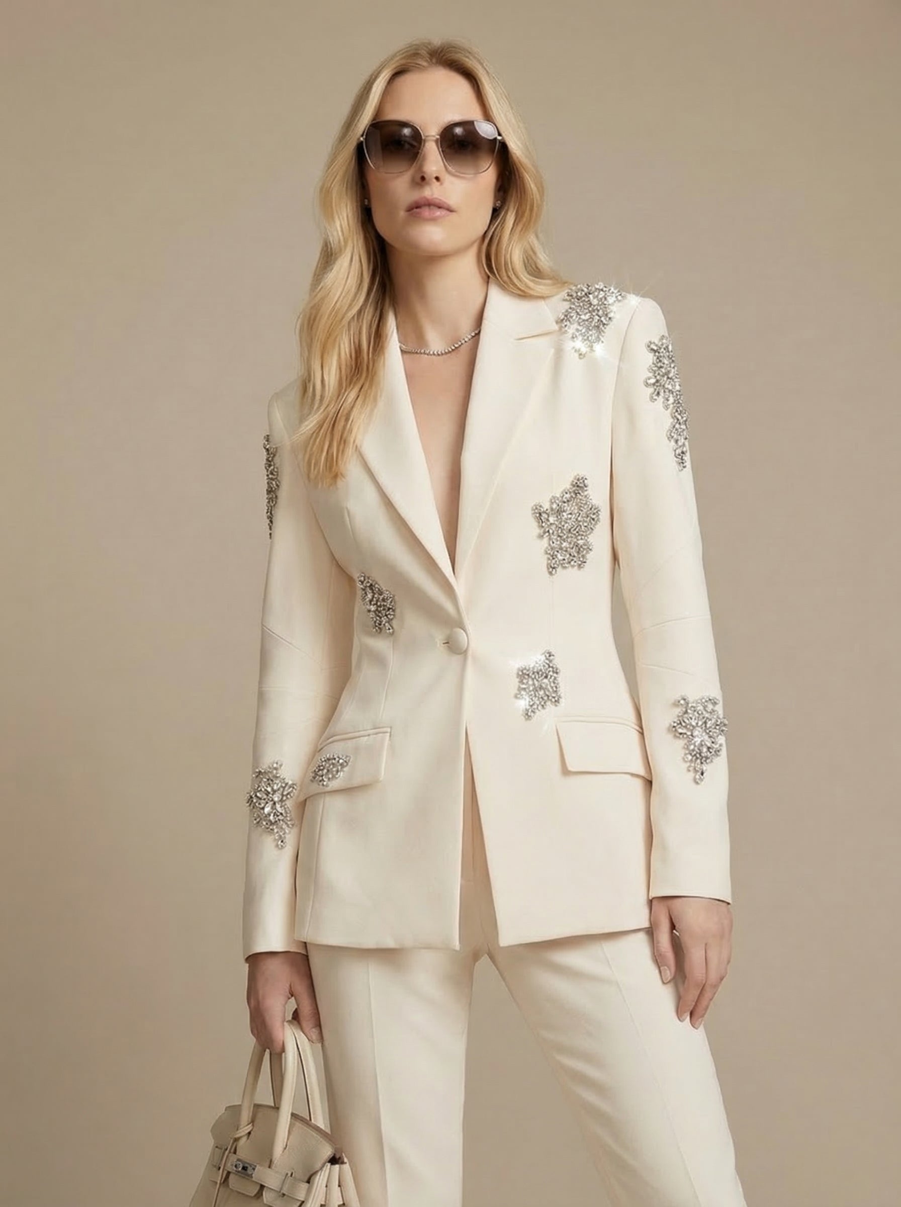 WP Super 180s Italian Wool & Silk Crystal Couture Ensemble
