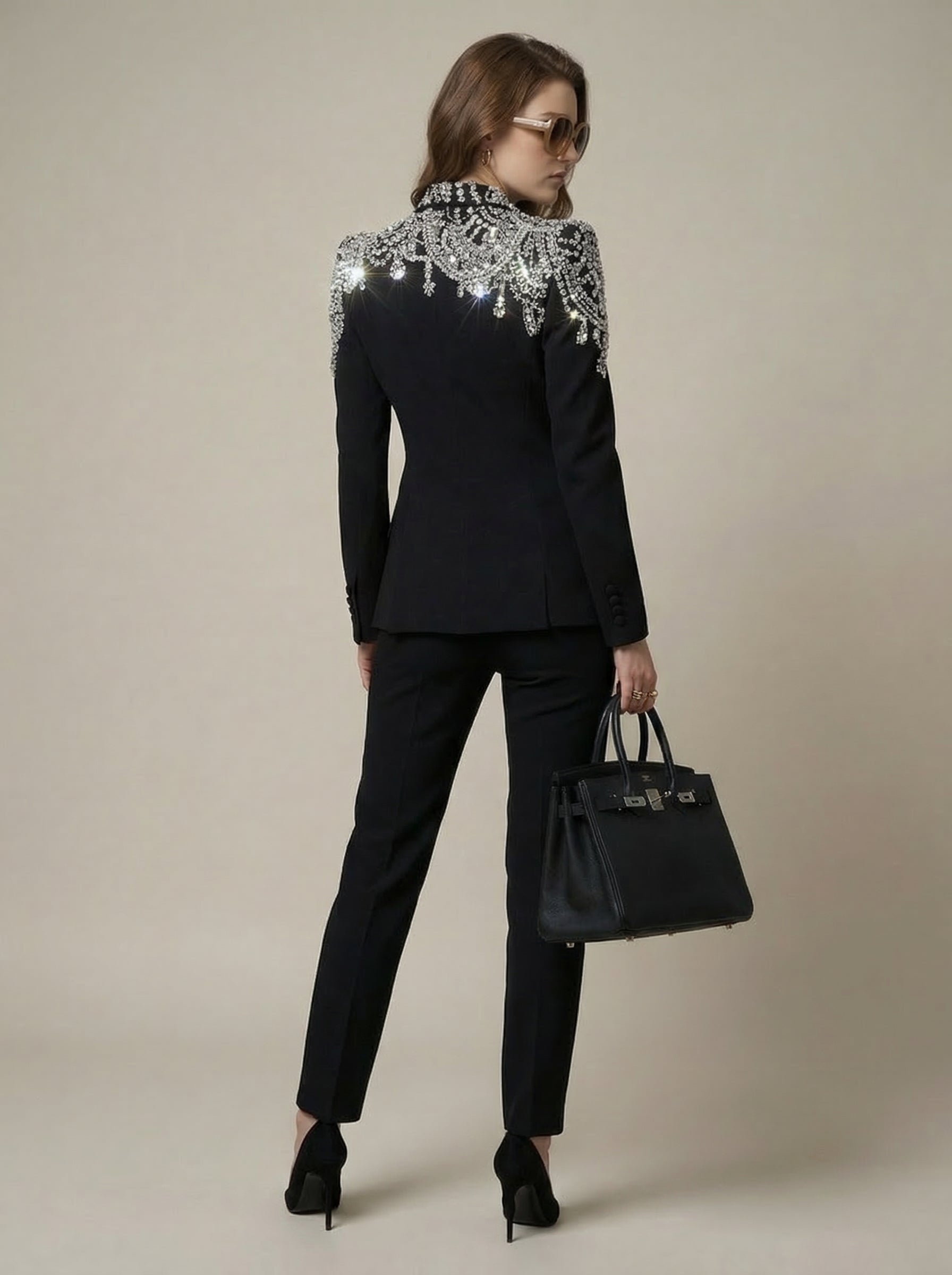WP Super 180s Italian Wool Diamond-Cut Crystal Couture Ensemble
