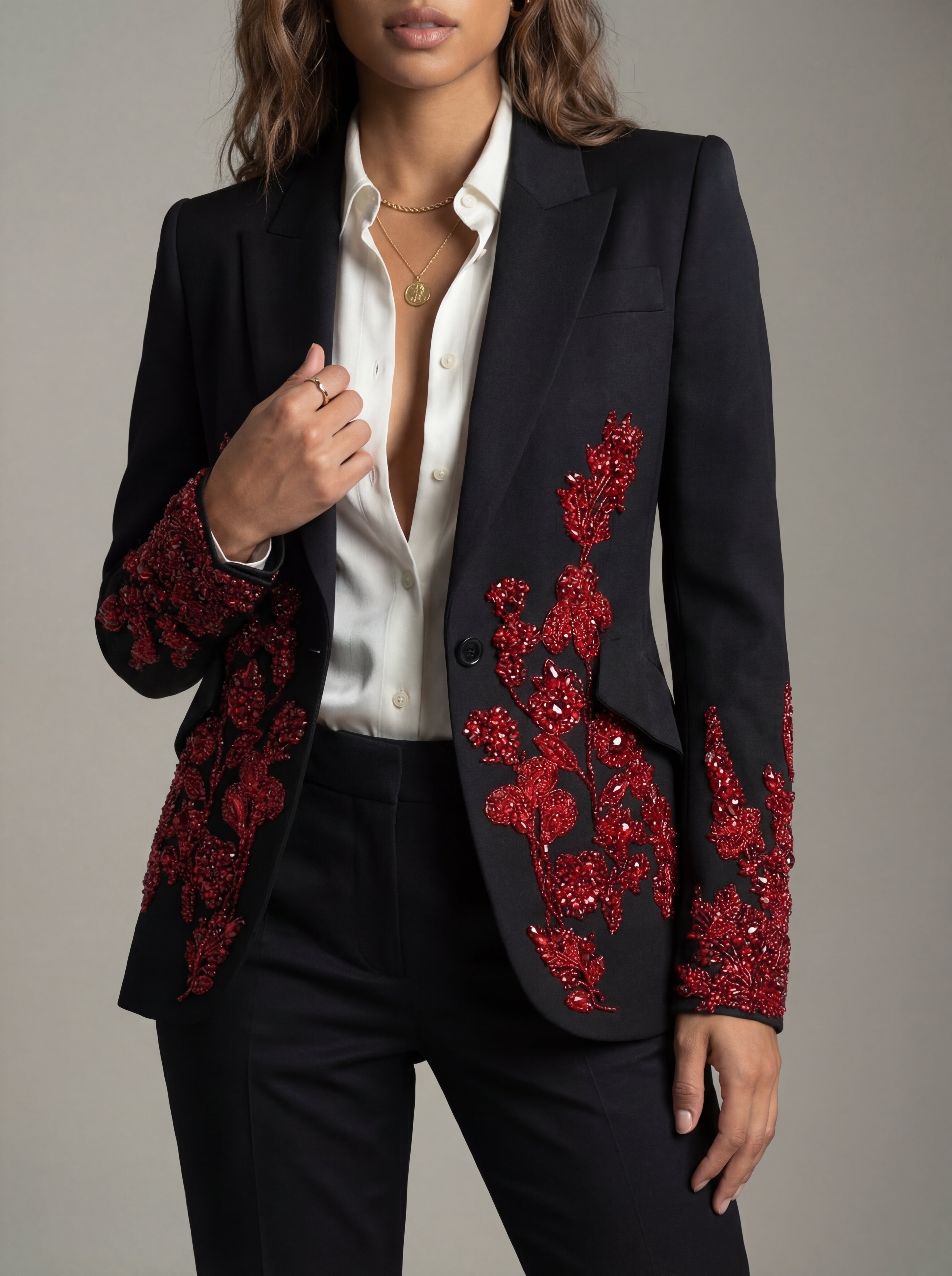 WP Super 180s Italian Wool Black & Crimson Crystal Couture Jacket Set