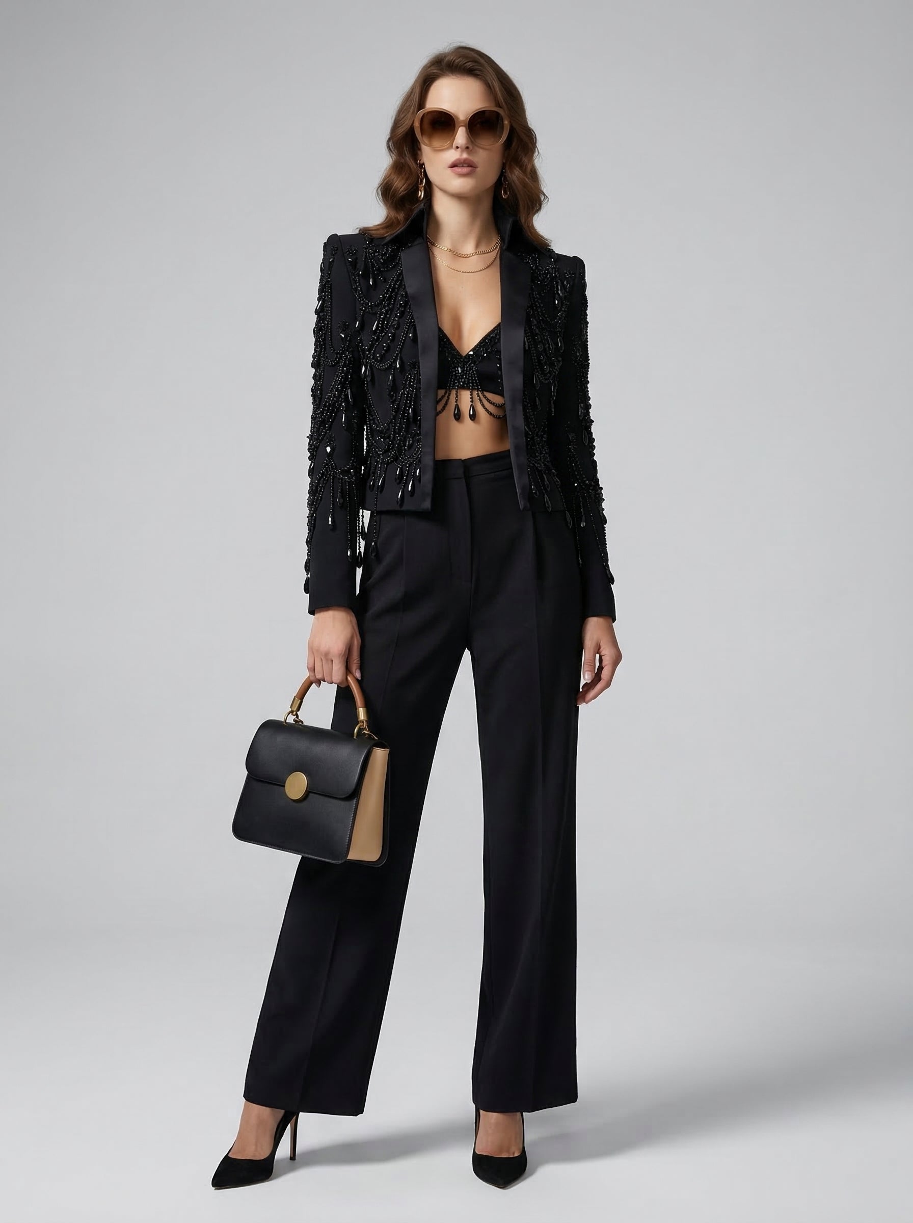 WP Super 180s Italian Wool High-Collar Crystal Couture Jacket Set-thumbmail-5