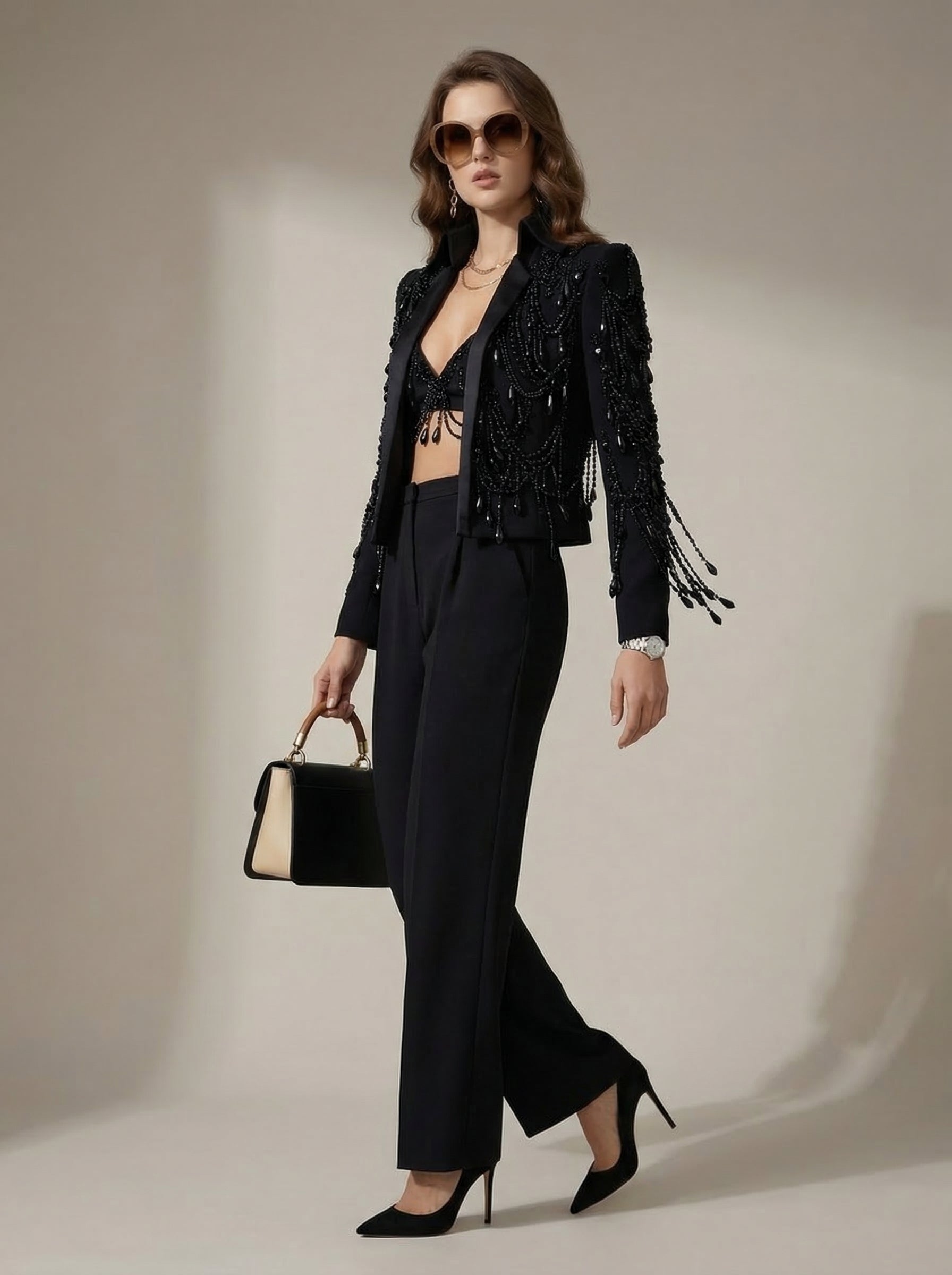 WP Super 180s Italian Wool High-Collar Crystal Couture Jacket Set-thumbmail-3