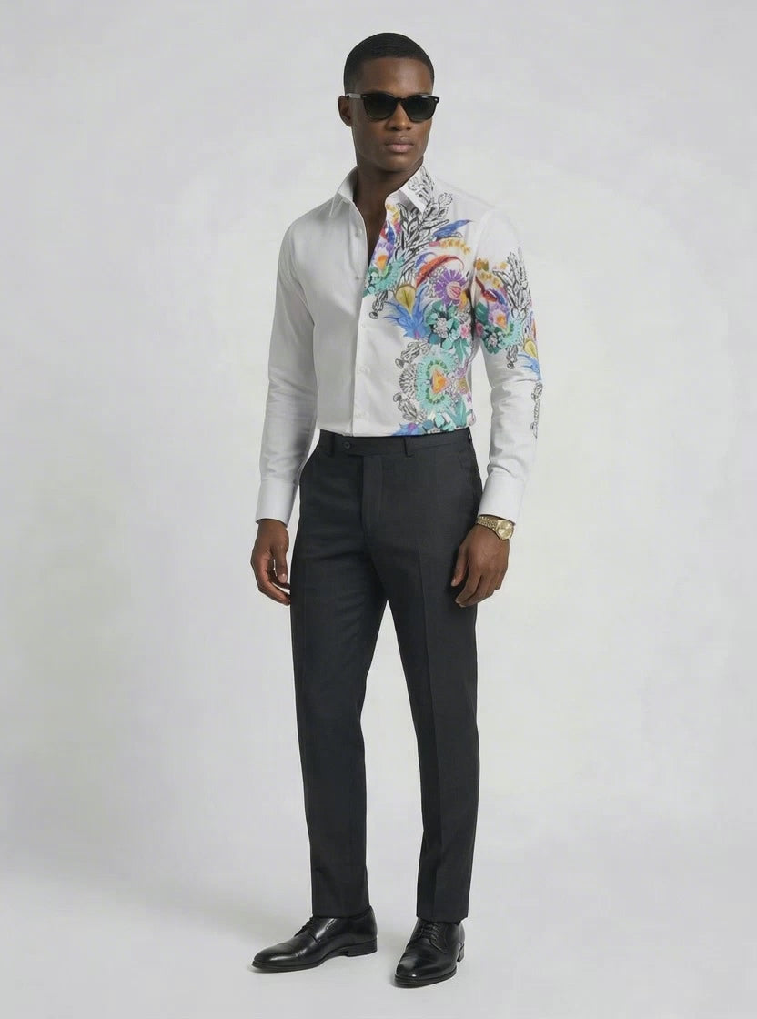 Pure Embossed Painted Cotton Lightweight Shirt with Super 180s Wool Tailored Pants-thumbmail-4