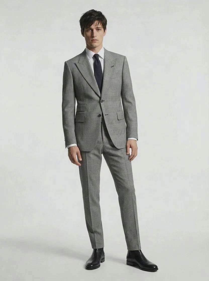 WP Brood Checked Sovereign Cut Suit in Super 180s Italian Wool & Gabardine Blend-thumbmail-4