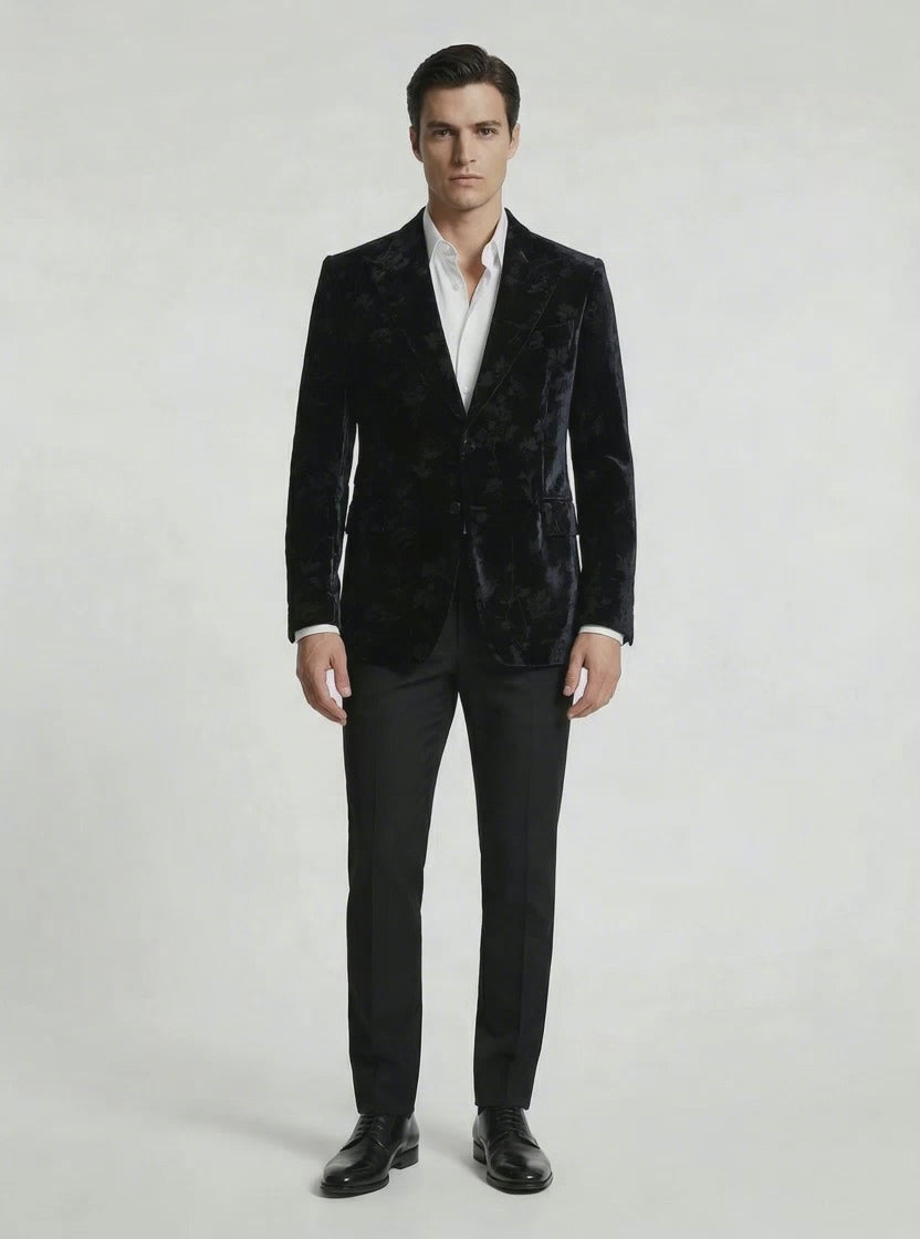 WP French Embossed Velvet Jacket Ensemble Deep Black Floral-thumbmail-4