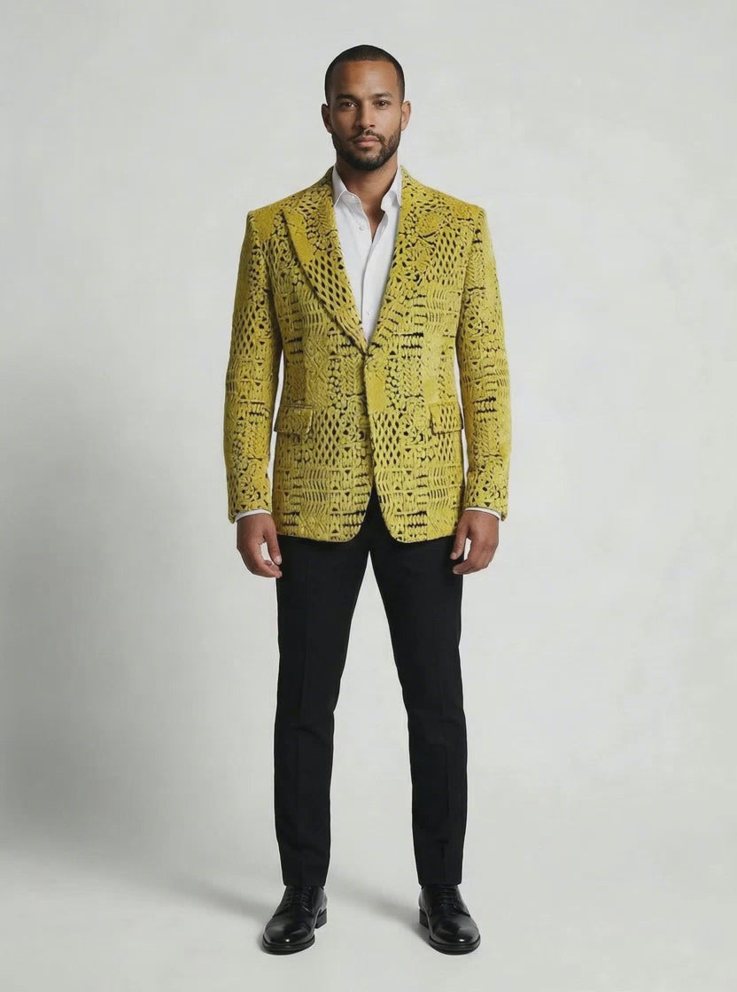 WP Wool Blend & Velvet Jacket Black & Yellow-thumbmail-4
