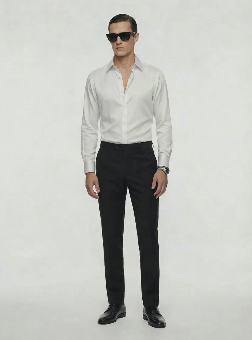 WP White Poplin Cotton High Collar Slim Fit Shirt-thumbmail-3