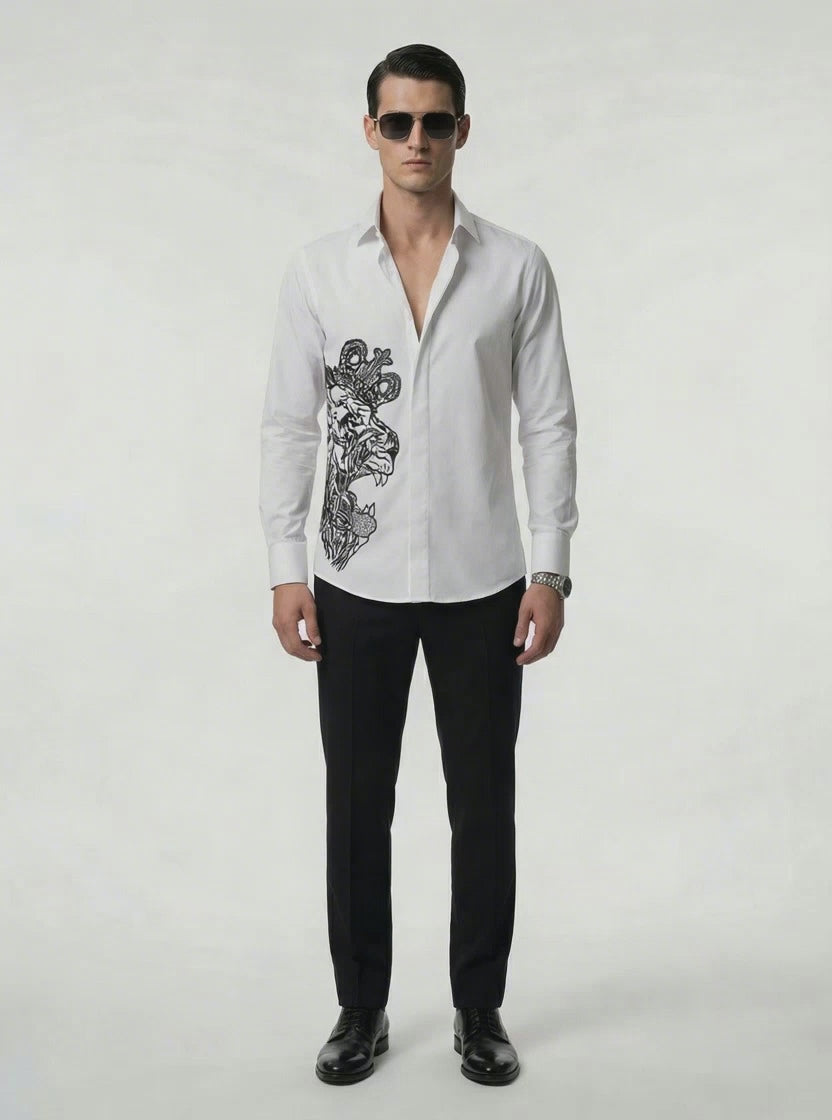 WP Egyptian Cotton Shirt with Raysham Silk Thread Hand-Worked Lion Face-thumbmail-3