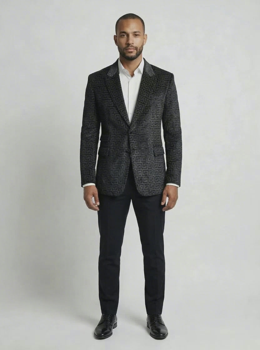 WP French Embossed Velvet Jacket Ensemble& Deep Black-thumbmail-4